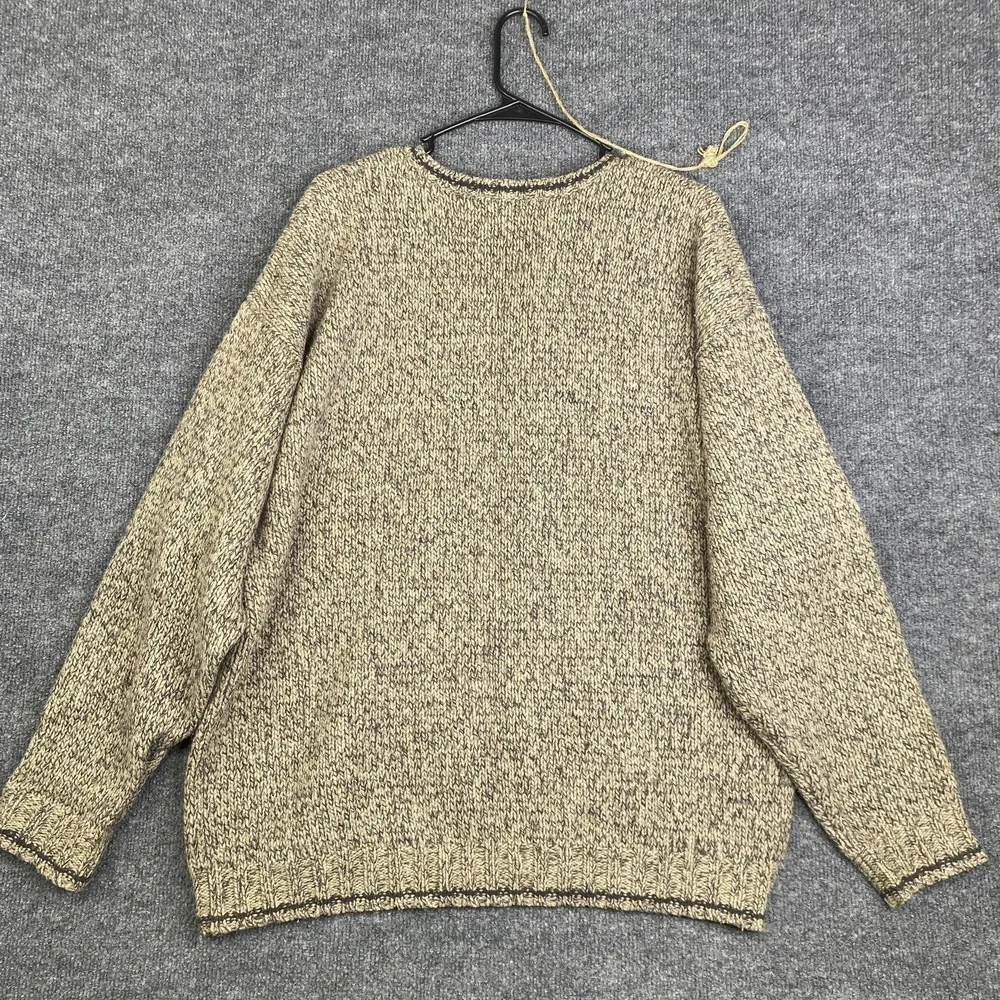Vintage Eddie Bauer Sweater Mens Large Beige Gray Wool Crewneck Knit Pullover